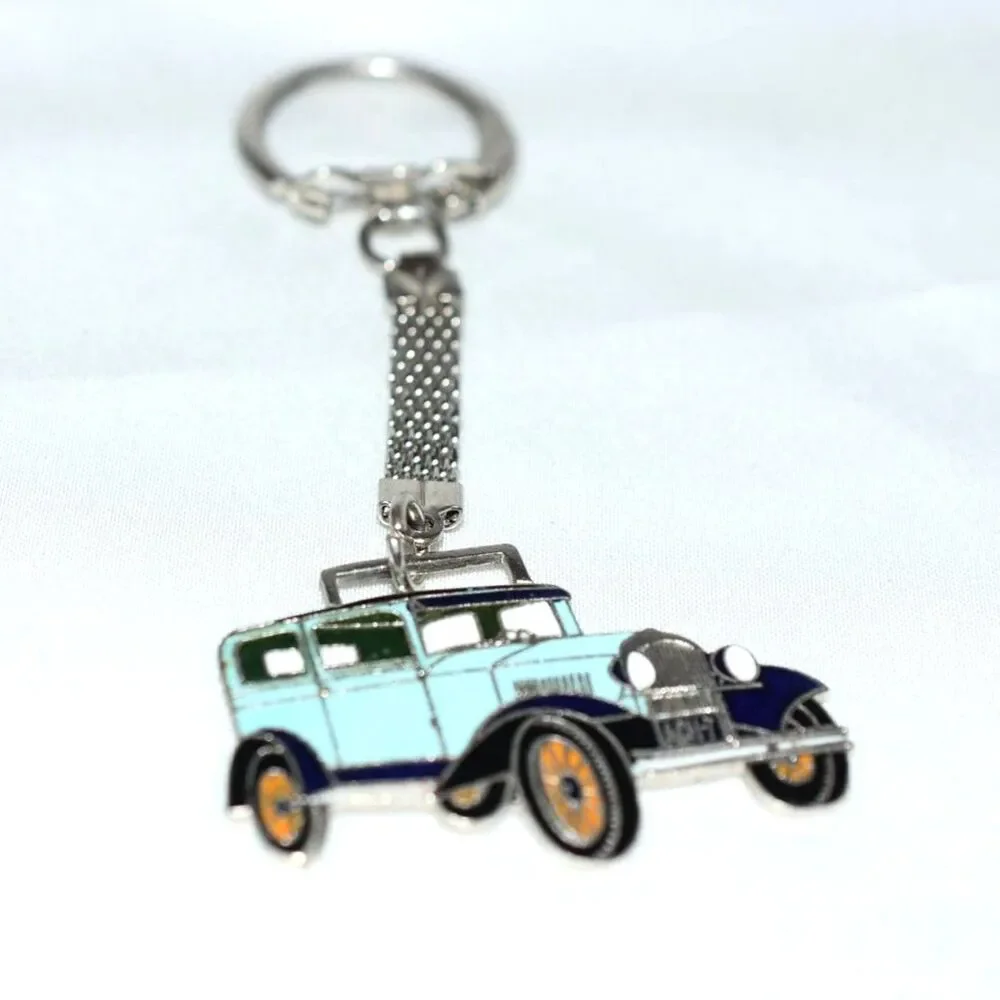 Nostalgic Vintage 1928 Blue/Black Plymouth Silver Tone Purse Charm Keychain